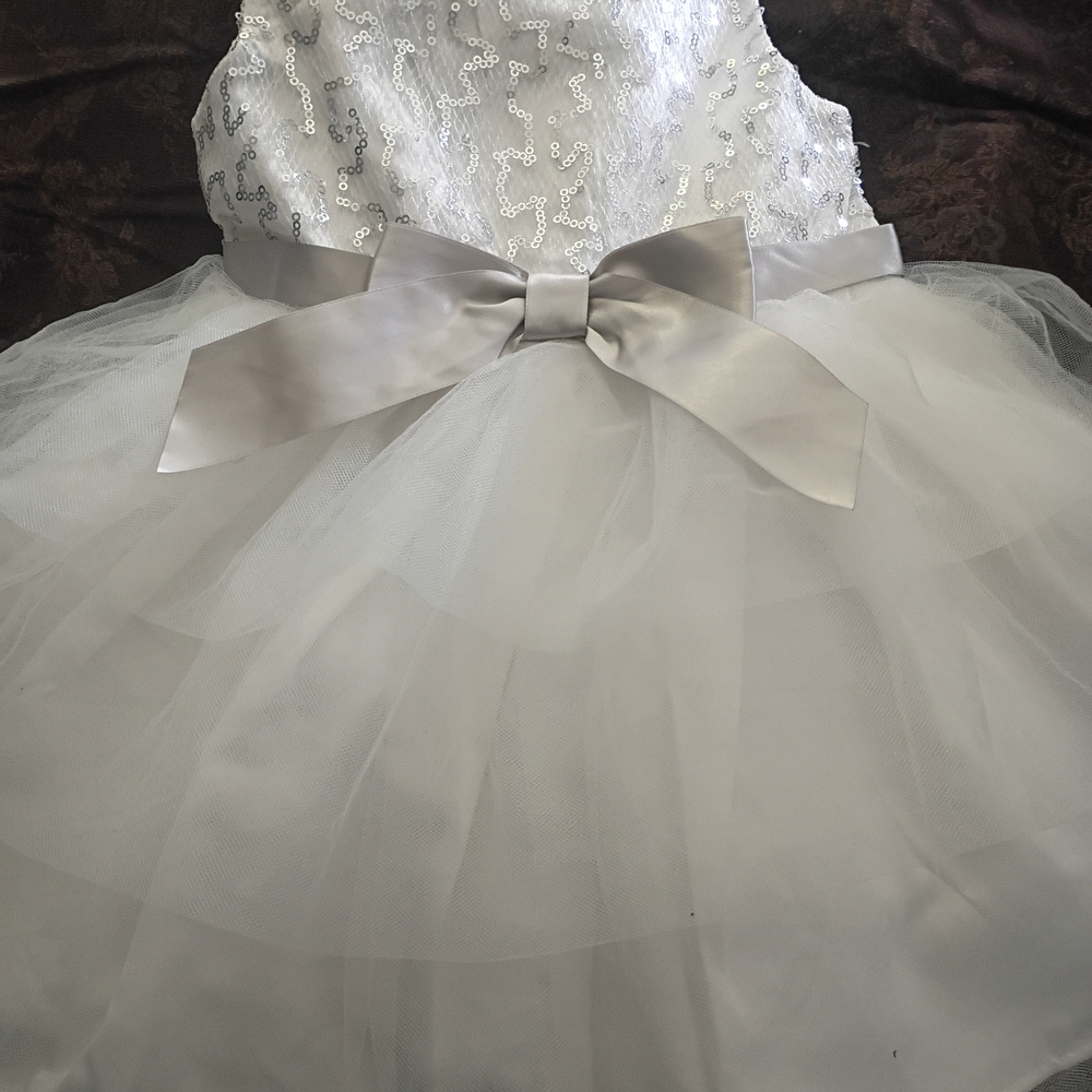 Elegant White and Silver Kids Dress